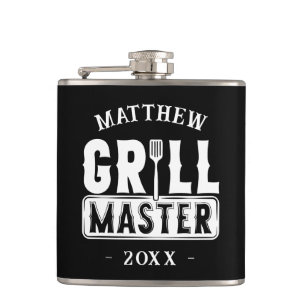 Funny GRILLEN Grill Master Personalisiert Barbecue Flachmann
