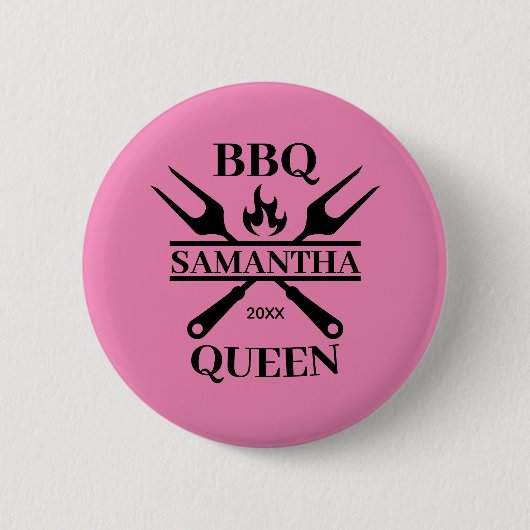 Funny GRILLEN Personalisiert Barbecue Queen Schürz Button (Vorderseite)