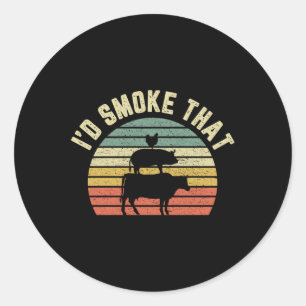 Funny Grillen Shirt Id rauchen, dass Retro Barbequ Runder Aufkleber