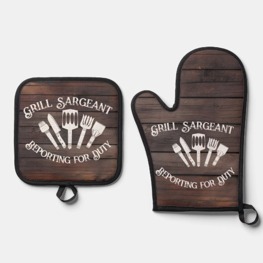 Funny Grilling Gift: Grill Sargeant Ofenhandschuh & Topflappen-Set (Vorderseite)