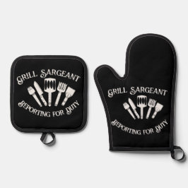 Funny Grilling Gift: Grill Sargeant Ofenhandschuh & Topflappen-Set