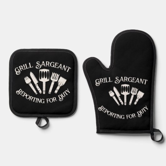 Funny Grilling Gift: Grill Sargeant Ofenhandschuh & Topflappen-Set (Vorderseite)