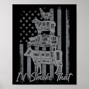 Funny Grilling Shirt Us Flag Ich rauche den 4. Poster