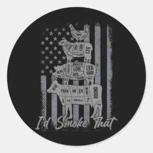 Funny Grilling Shirt Us Flag Ich rauche den 4. Runder Aufkleber