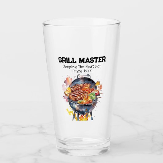 Funny Grillmaster Pun Vater Joke Behaltend Meat Ho Glas (Vorderseite)
