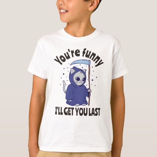 Funny Grim Reaper Cat Halloween Anzug T-Shirt (Vorderseite)