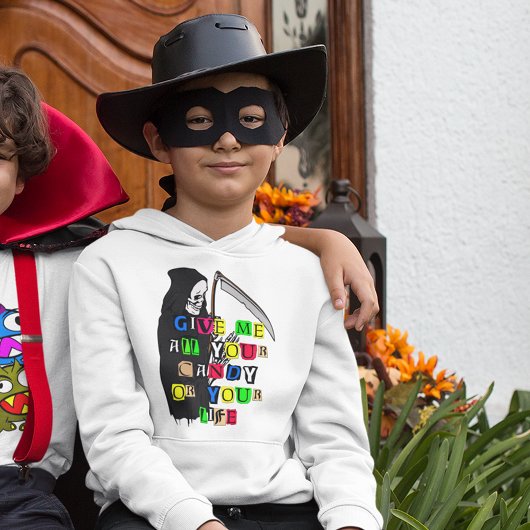 Funny Grim Sensenmann gibt mir Süßes Typografie Ki Hoodie