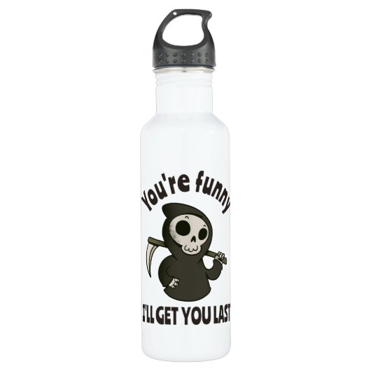 Funny Grim Sensenmann Skeleton Halloween-Kostüm Edelstahlflasche (Vorderseite)