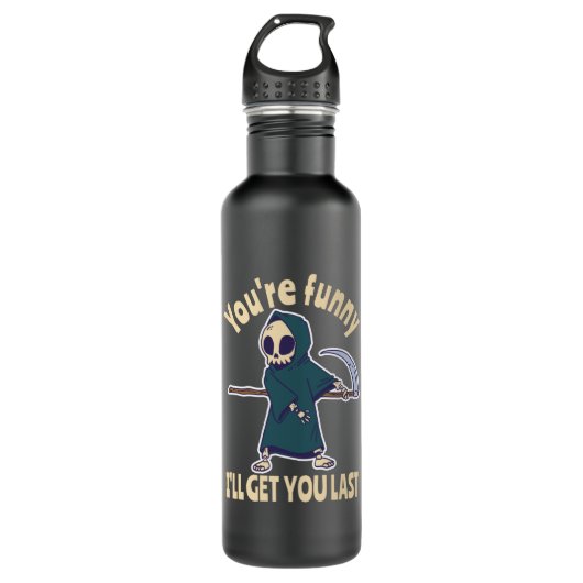 Funny Grim Sensenmann Skeleton Halloween-Kostüm Edelstahlflasche (Vorderseite)