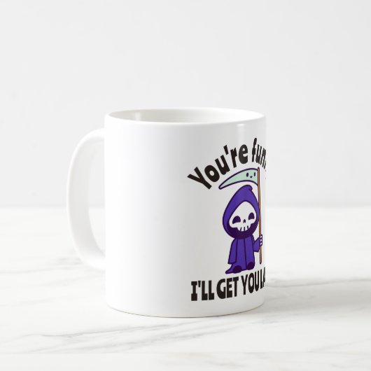 Funny Grim Sensenmann Skeleton Halloween-Kostüm Kaffeetasse (Vorderseite Links)