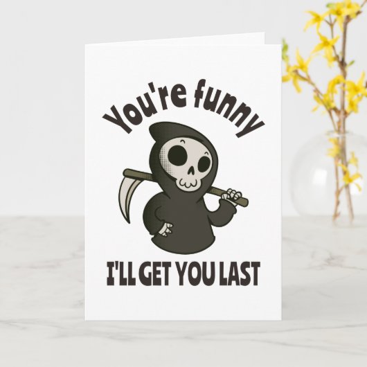 Funny Grim Sensenmann Skeleton Halloween-Kostüm Karte (Gelbe Blume)