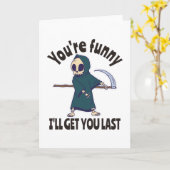 Funny Grim Sensenmann Skeleton Halloween-Kostüm Karte (Gelbe Blume)