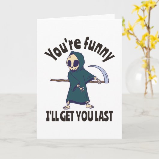 Funny Grim Sensenmann Skeleton Halloween-Kostüm Karte (Gelbe Blume)