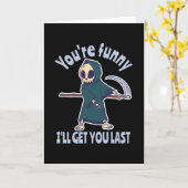 Funny Grim Sensenmann Skeleton Halloween-Kostüm Karte (Gelbe Blume)