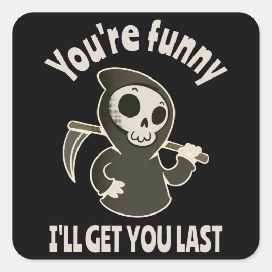 Funny Grim Sensenmann Skeleton Halloween-Kostüm Quadratischer Aufkleber (Vorderseite)