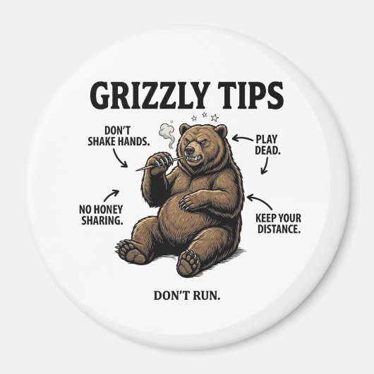 Funny Grizzly Bear Survival Tips Outdoor Humor Magnet (Vorne)