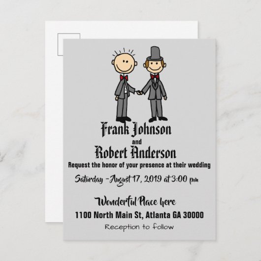 Funny Groom and Groom Gay Wedding Einladung (Vorne/Hinten)