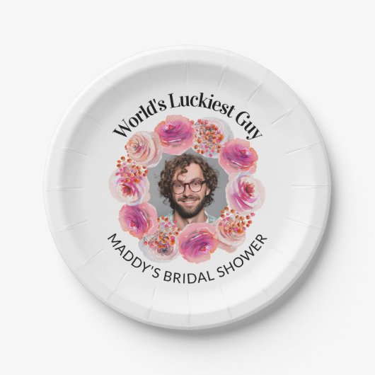 Funny Groom's Gesicht Bachelorette Bright Bloral Pappteller (Vorderseite)
