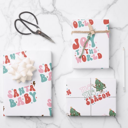 Funny Groovy Weihnachten der 1970er Jahre Geschenkpapier Set (Vorderseite)