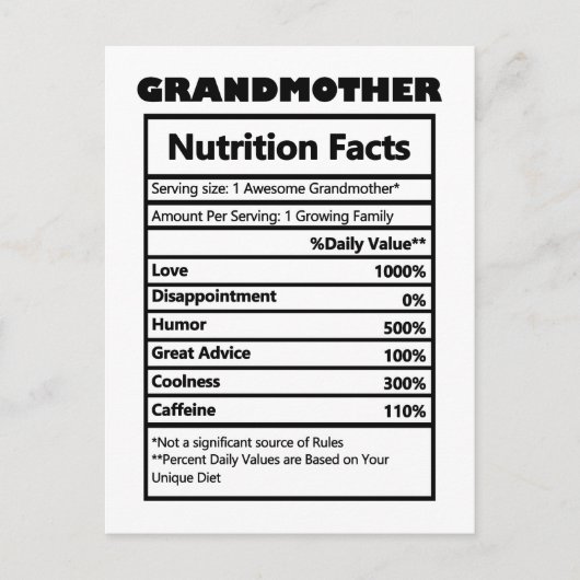 Funny Großmutter Nutrition Fakten Postkarte (Vorderseite)