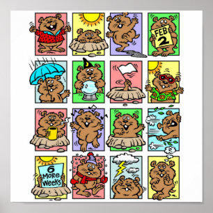 Funny Groundhog Day Cartoon Poster