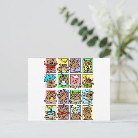 Funny Groundhog Day Cartoon Postkarte (Stehend Vorderseite)