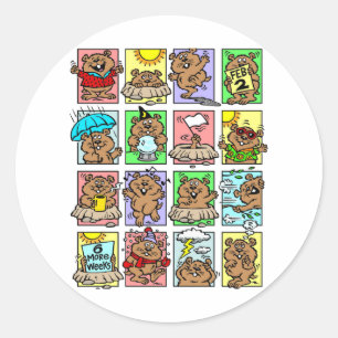 Funny Groundhog Day Cartoon Runder Aufkleber