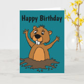 Funny Groundhog in Hole Cartoon Karte (Gelbe Blume)