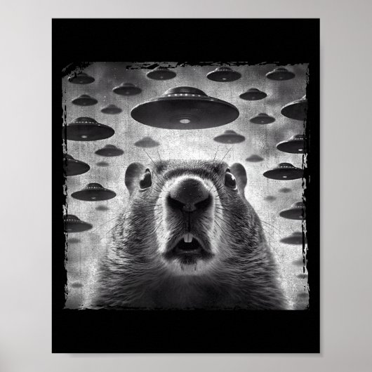 Funny Groundhog Selfie With Alien Ufos Groundhog D Poster (Vorne)