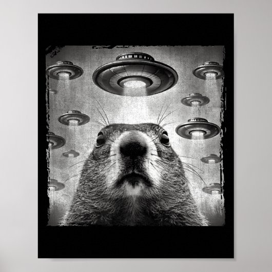 Funny Groundhog Selfie With Alien Ufos Groundhog D Poster (Vorne)