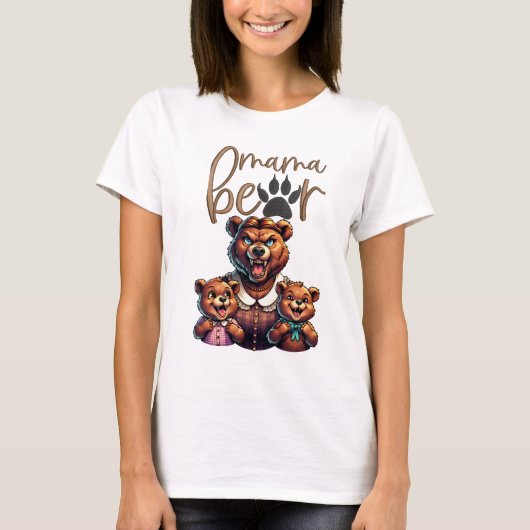Funny Growling Mama Bear Niedlich Cubs T-Shirt (Vorderseite)