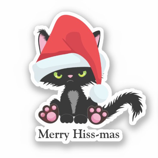 Funny Grumpy Black Cat Weihnachten Aufkleber (Vorderseite)