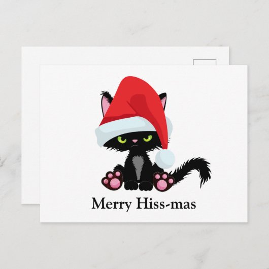 Funny Grumpy Black Cat Weihnachten Postkarte (Vorne/Hinten)