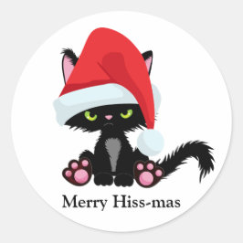 Funny Grumpy Black Cat Weihnachten Runder Aufkleber