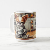 Funny Grumpy Cartoon Dog in Küchenszene Kaffeetasse (Vorderseite Links)