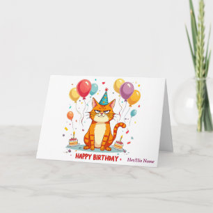 Funny Grumpy Cat Birthday Card - Ballon Overload Karte