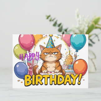 Funny Grumpy Cat Birthday Card – Cartoon Party Hum Karte