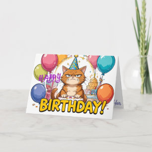 Funny Grumpy Cat Birthday Card - Cartoon Party Hum Karte
