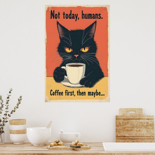 Funny Grumpy Cat Coffee Art Poster (Küche)