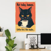 Funny Grumpy Cat Coffee Art Poster (Heimbüro)