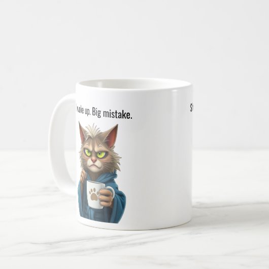 Funny Grumpy Cat in a Robe and Coffee Cat Kaffeetasse (Vorderseite Links)