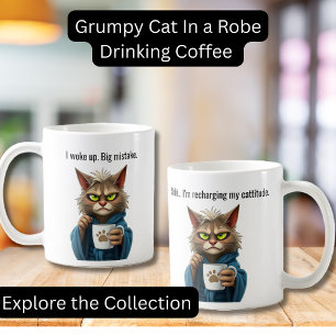 Funny Grumpy Cat in a Robe and Coffee Cat Kaffeetasse