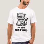 Funny Grumpy Cat Kaffee Schwarz-Weiß-Cartoon T-Shirt (Vorderseite)