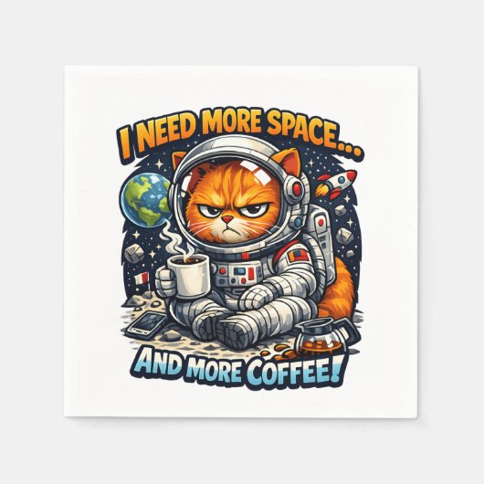 Funny Grumpy Cat, Need More Space And More Coffee Serviette (Vorderseite)