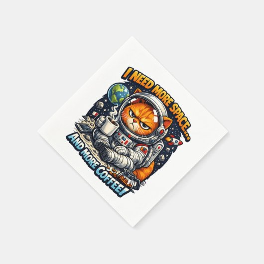 Funny Grumpy Cat, Need More Space And More Coffee Serviette (Ecke)