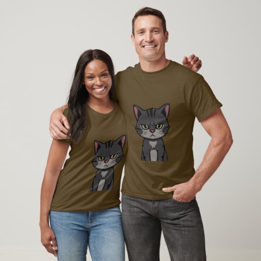 Funny Grumpy Charcoal Tabby Cat Sassy Stare 🐾😒 T-Shirt (Unisex)