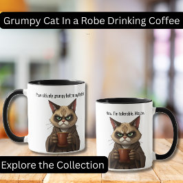 Funny Grumpy Chat in a Robe and Coffee Tasse