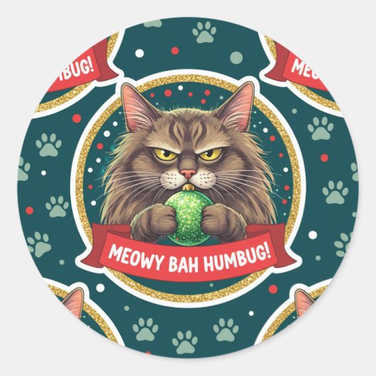 Funny Grumpy Christmas Cat Sticker – Ornament cat (Vorderseite)