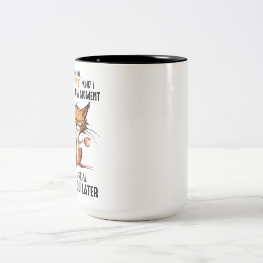 Funny Grumpy Coffee Cat Zweifarbige Tasse (Mittel)