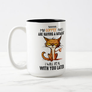 Funny Grumpy Coffee Cat Zweifarbige Tasse